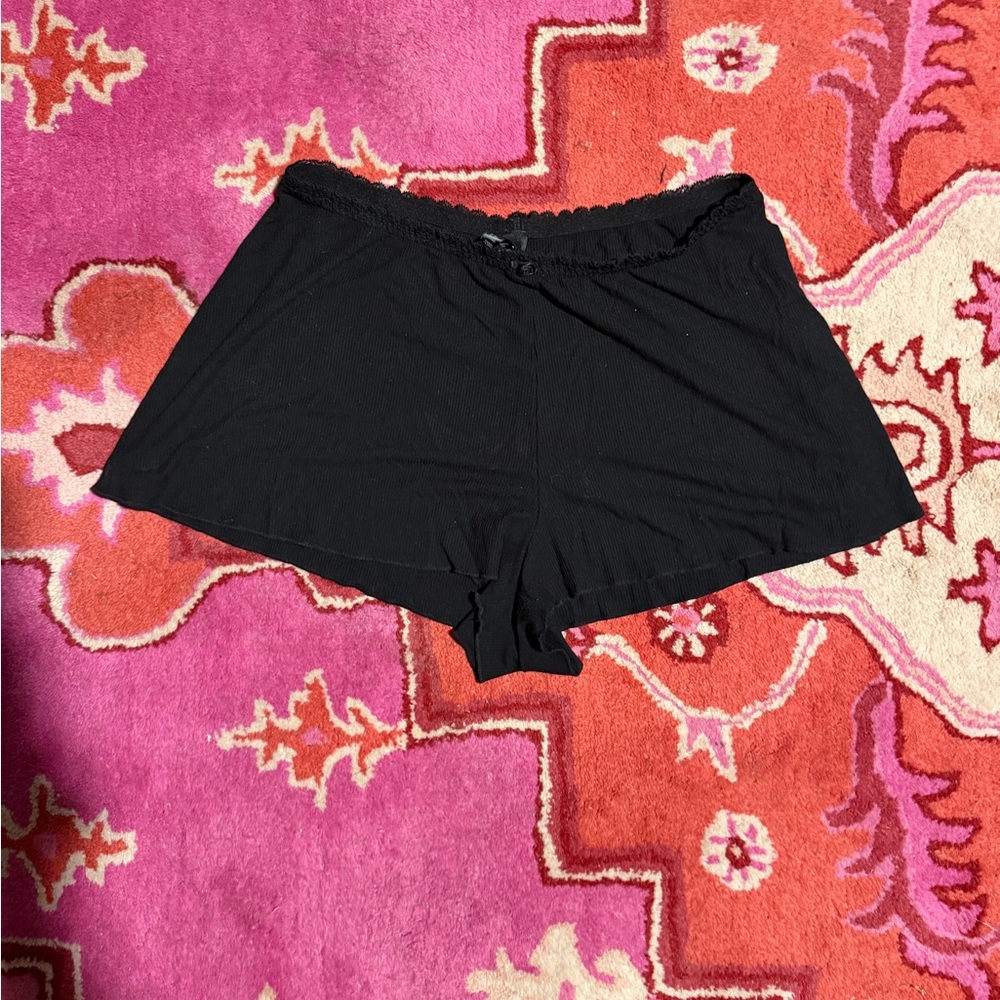 SKIMS medium ribbed modal Black Lace Trim sleep Shorts fluttery